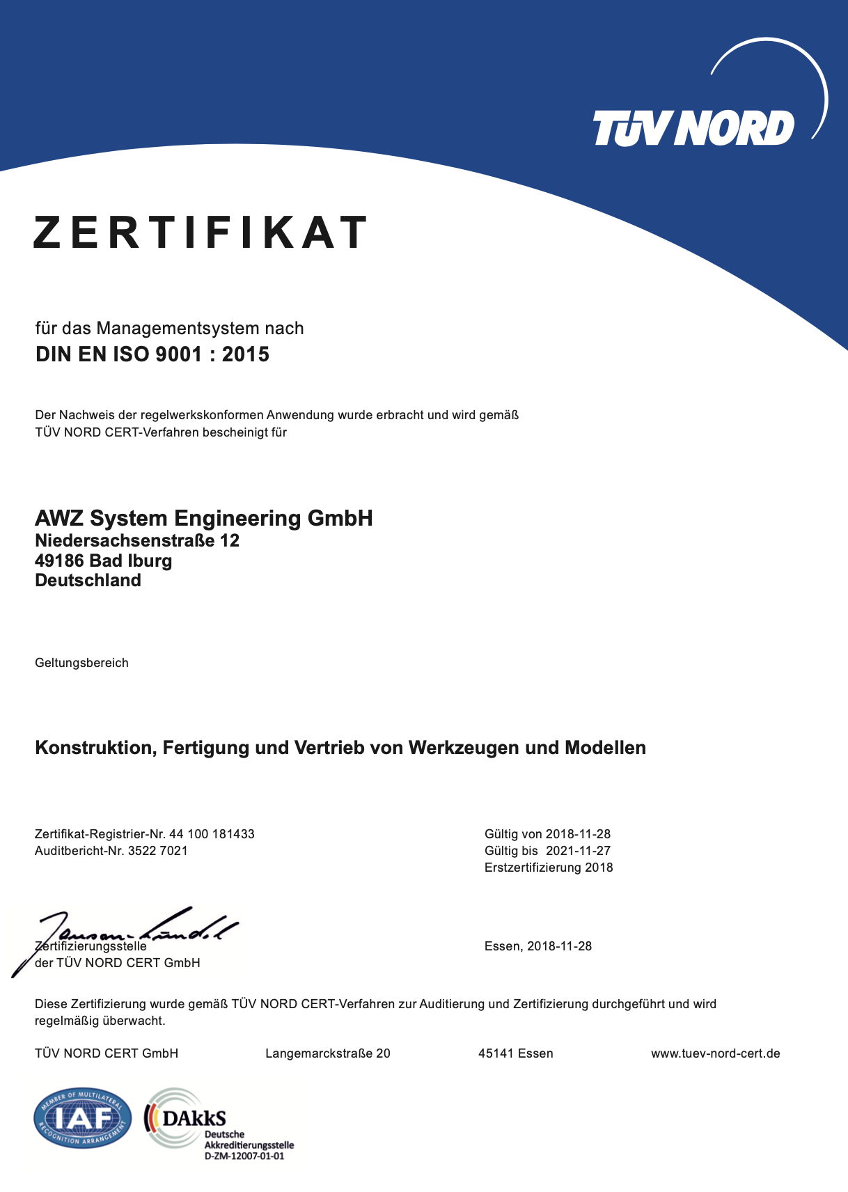 Zertifizierung – AWZ System Engineering GmbH